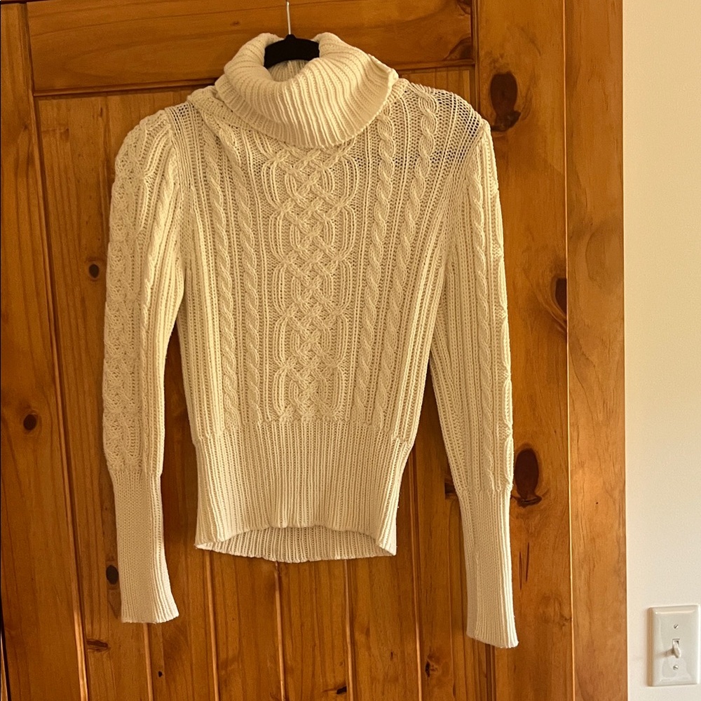 Guess Cream Cable Knit Turtleneck Sweater